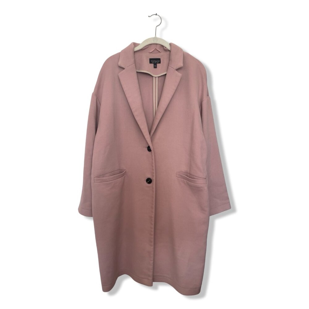 Topshop Blush Pink Oversized Longline Coat | Minimalist Spring Layer | Size US 8